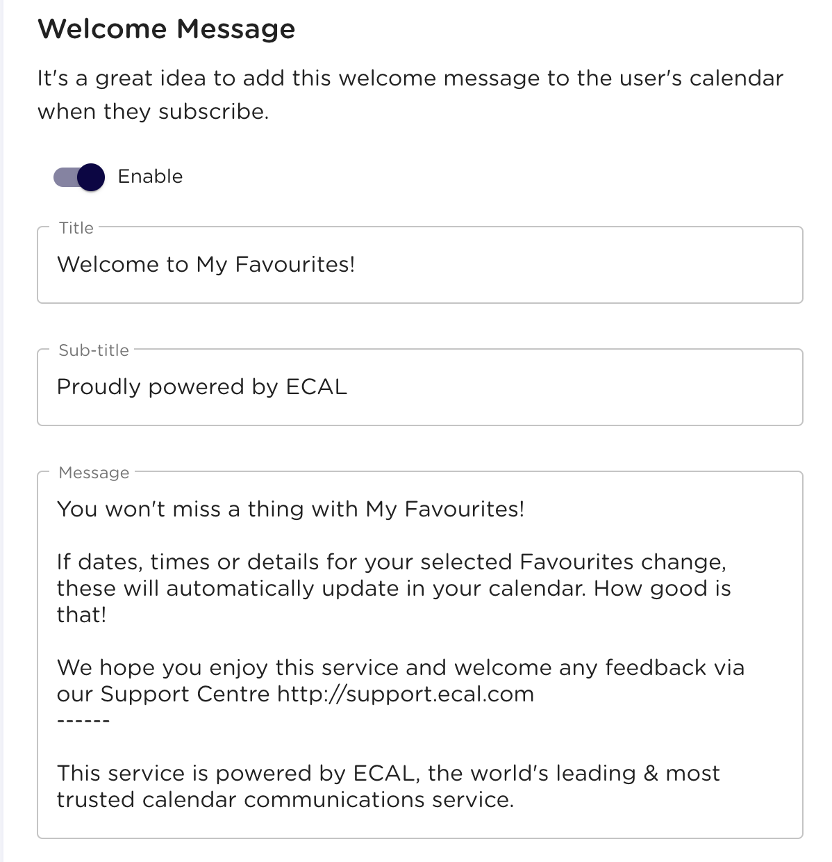 Enable Welcome Message